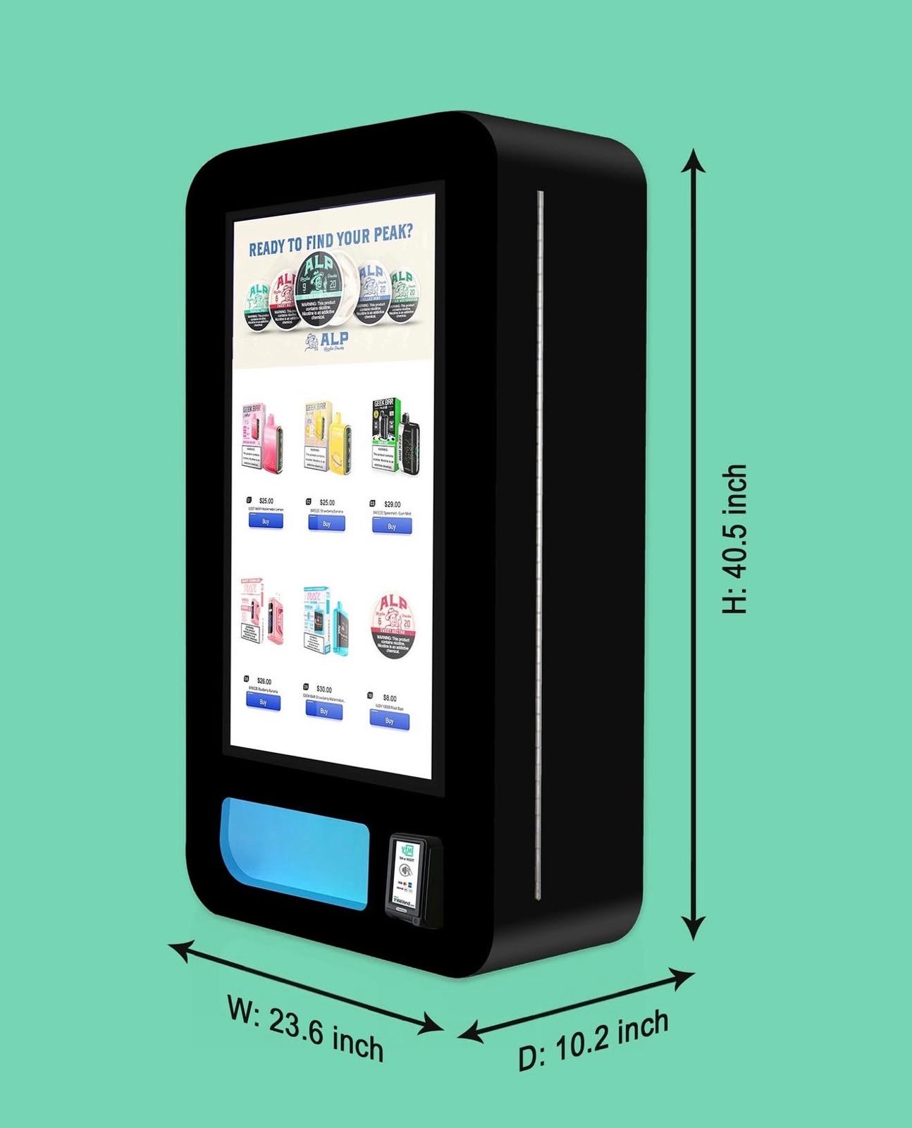 Slim Wall vending machine with dimensions - 23.6 inches wide by 40.5 inches tall